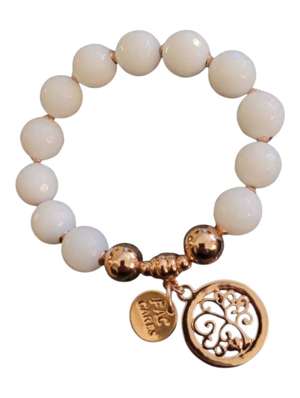 White Quartz And Rose Gold Beaded Bracelet